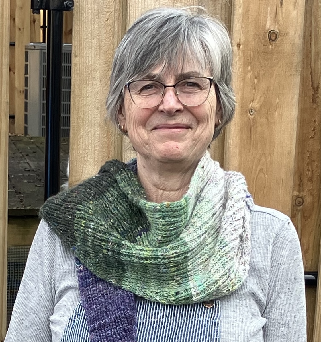 "Me, wearing my Jaunty shawl"